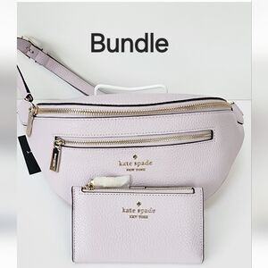 Kate Spade Leila Belt Bag Fanny Pack & Wallet in Lilac Moon Leather NWT!